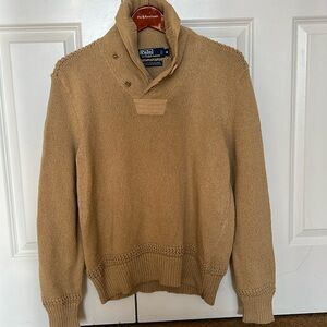 Polo Ralph Lauren Men’s Sweater Cowl Neck Size M Cotton Linen blend Crochet trim